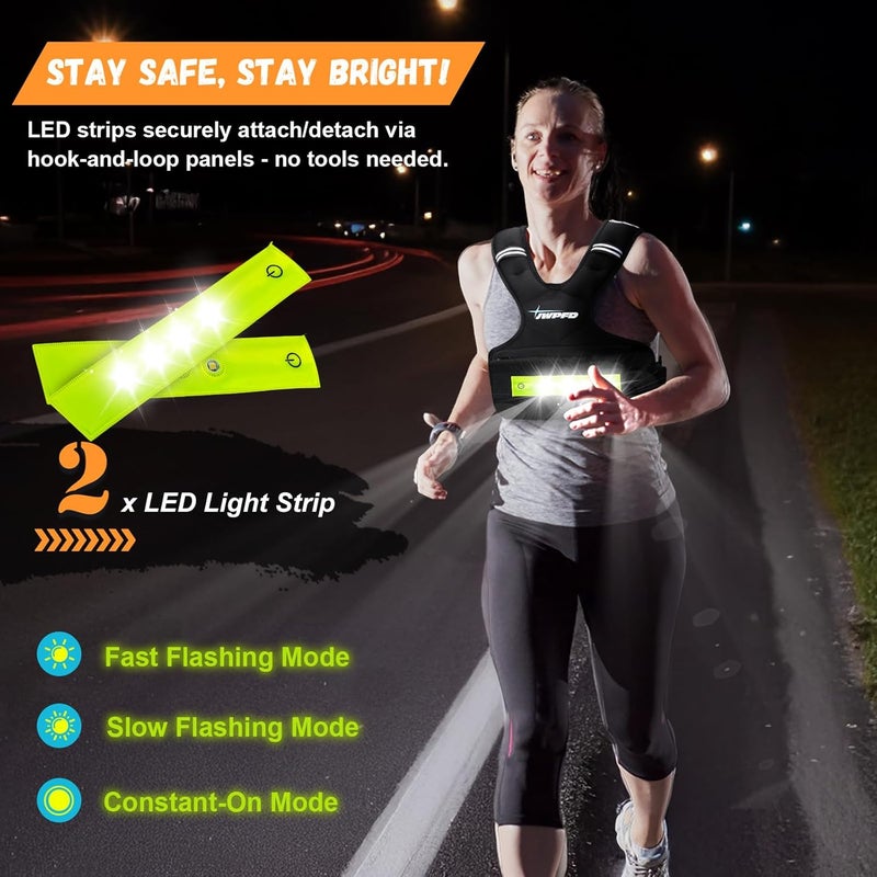 JWPFD Adjustable Weighted Vest for Women Men, 6-15 Lbs/12-18 Lbs Rucking Vest with LED Light Strips, Weight Vest with 6 Ironsand Weights, and Zipper Pocket for Strength Training, Walking, Running - Image 3